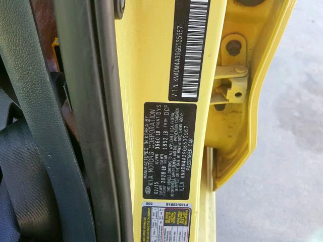 KNADM4A39G6535967 - 2016 KIA RIO LX YELLOW photo 10