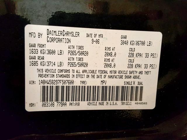 1A8HW58297F507600 - 2007 CHRYSLER ASPEN LIMI 黑色 照片 10