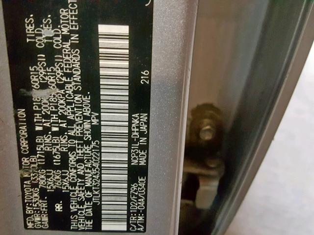 JTLKT324354022175 - 2005 TOYOTA SCION XB ვერცხლისფერი ფოტო 10