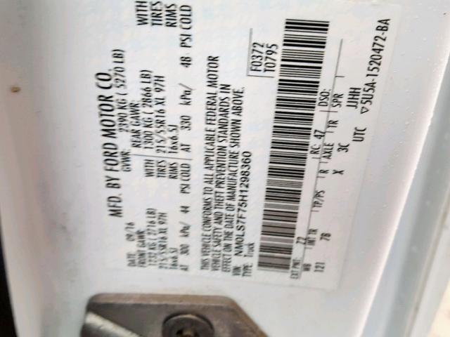 NM0LS7F75H1298360 - 2017 FORD TRANSIT CO WHITE photo 10