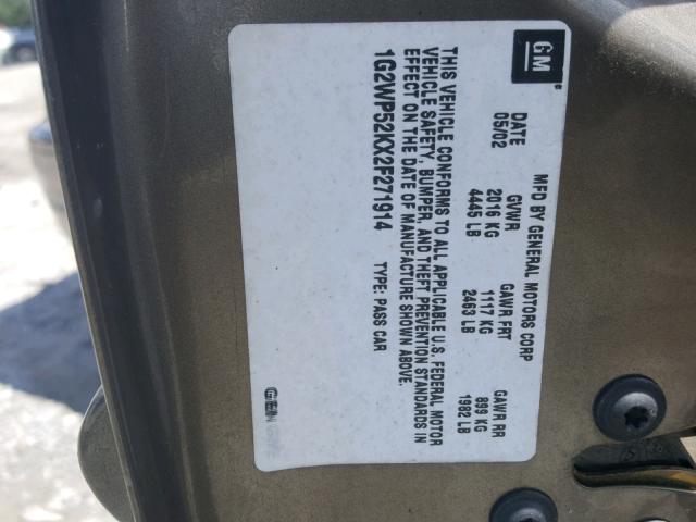 1G2WP52KX2F271914 - 2002 PONTIAC GRAND PRIX BROWN photo 10