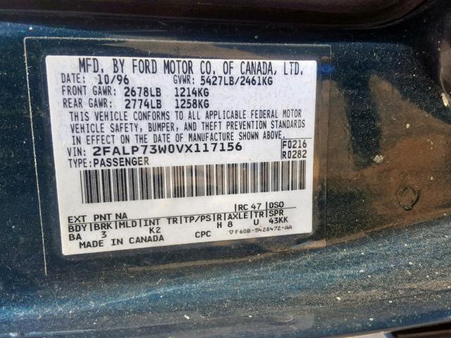 2FALP73W0VX117156 - 1997 FORD CROWN VICT BLUE photo 10