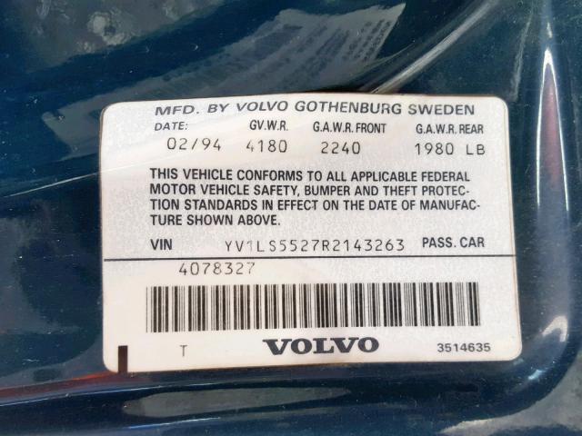 YV1LS5527R2143263 - 1994 VOLVO 850 GREEN photo 10