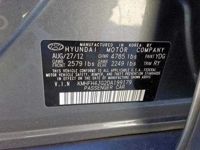 KMHFH4JG2DA199179 - 2013 HYUNDAI AZERA GLS GRAY photo 10