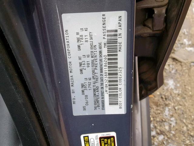 JM1BK323881186260 - 2008 MAZDA 3 S GRAY photo 10