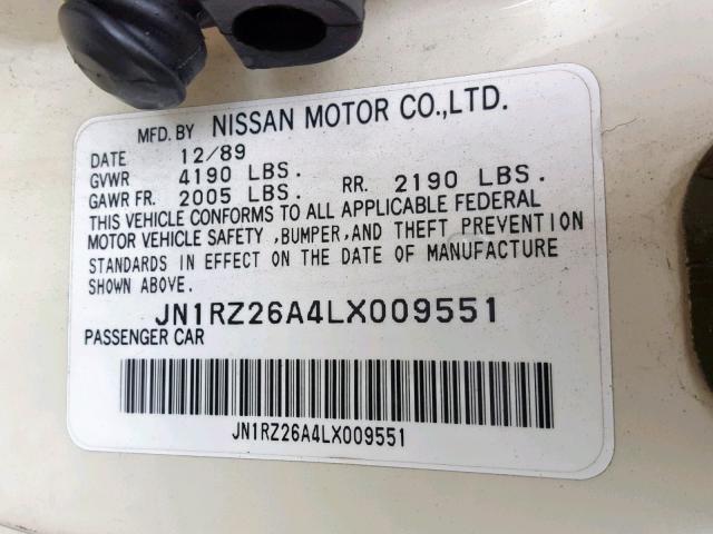 JN1RZ26A4LX009551 - 1990 NISSAN 300ZX 2+2 WHITE photo 10