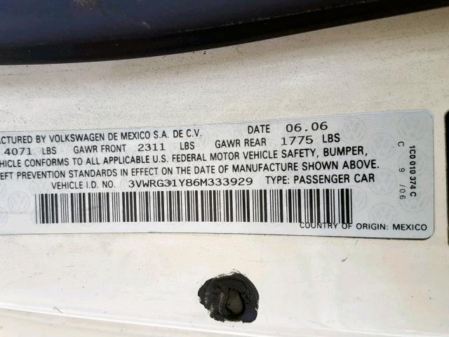 3VWRG31Y86M333929 - 2006 VOLKSWAGEN NEW BEETLE CREAM photo 10