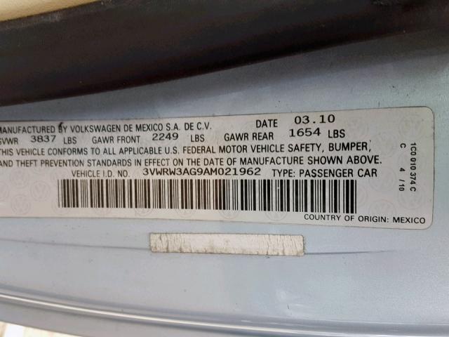 3VWRW3AG9AM021962 - 2010 VOLKSWAGEN NEW BEETLE ლურჯი ფოტო 10