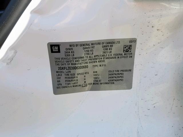 2GKFLZE39D6300680 - 2013 GMC TERRAIN DE WHITE photo 10