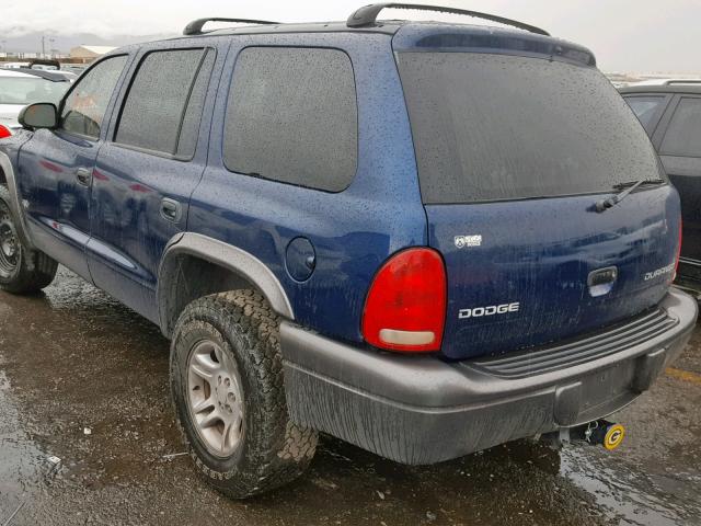 1B4HS38NX2F136101 - 2002 DODGE DURANGO SP BLUE photo 3