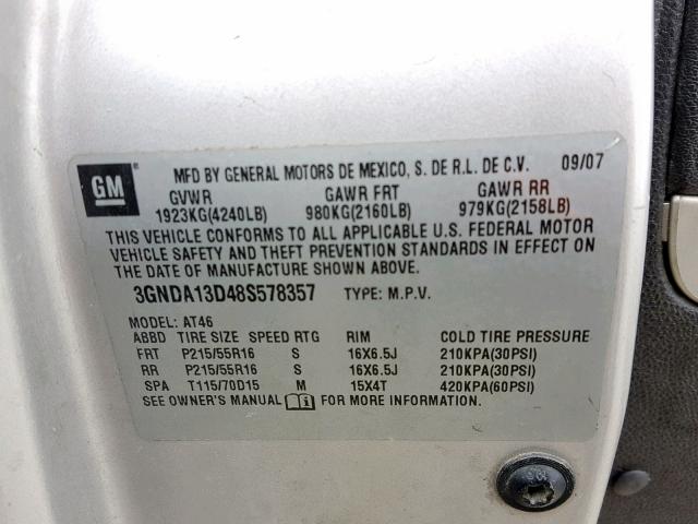 3GNDA13D48S578357 - 2008 CHEVROLET HHR LS ვერცხლისფერი ფოტო 10