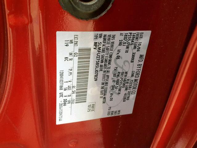 5LMFU27585LJ07839 - 2005 LINCOLN NAVIGATOR Қызыл фото 10