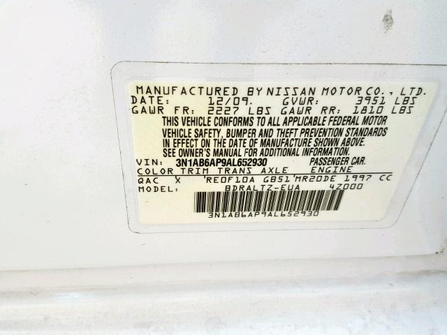 3N1AB6AP9AL652930 - 2010 NISSAN SENTRA 2.0 WHITE photo 10