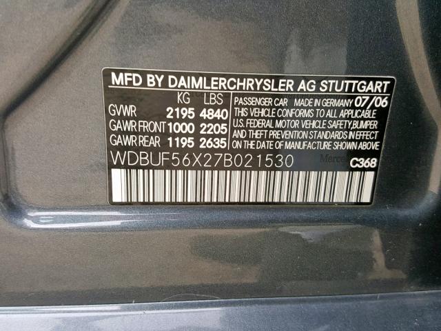 WDBUF56X27B021530 - 2007 MERCEDES-BENZ E 350 BLUE photo 10