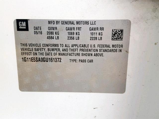 1G11E5SA0GU161372 - 2016 CHEVROLET MALIBU LIM WHITE photo 10