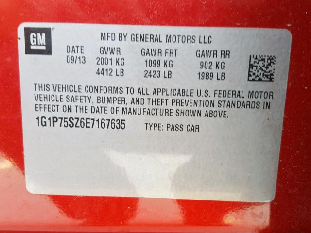 1G1P75SZ6E7167635 - 2014 CHEVROLET CRUZE RED photo 10