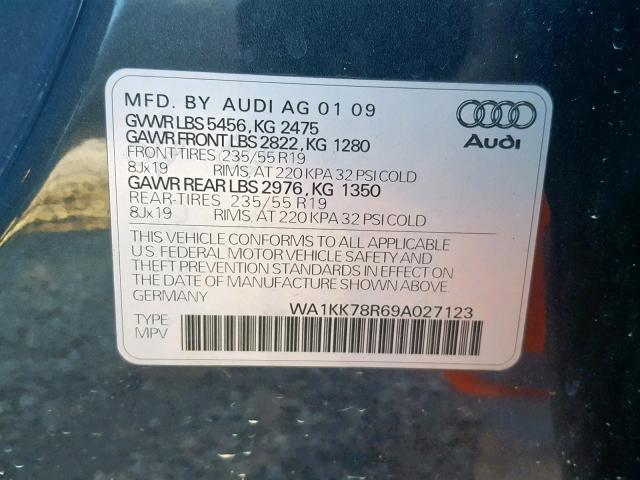 WA1KK78R69A027123 - 2009 AUDI Q5 3.2 BLUE photo 10