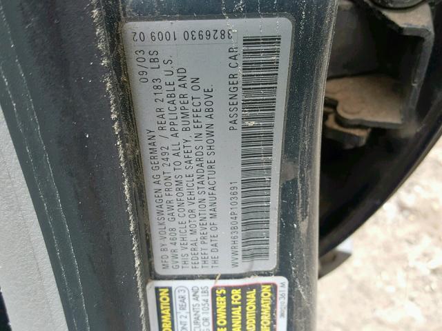 WVWRH63B04P103691 - 2004 VOLKSWAGEN PASSAT GLX 蓝色 照片 10