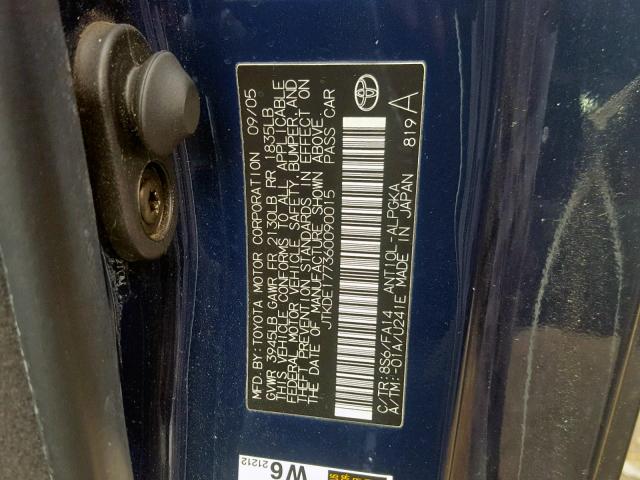 JTKDE177360090015 - 2006 TOYOTA SCION TC ლურჯი ფოტო 10