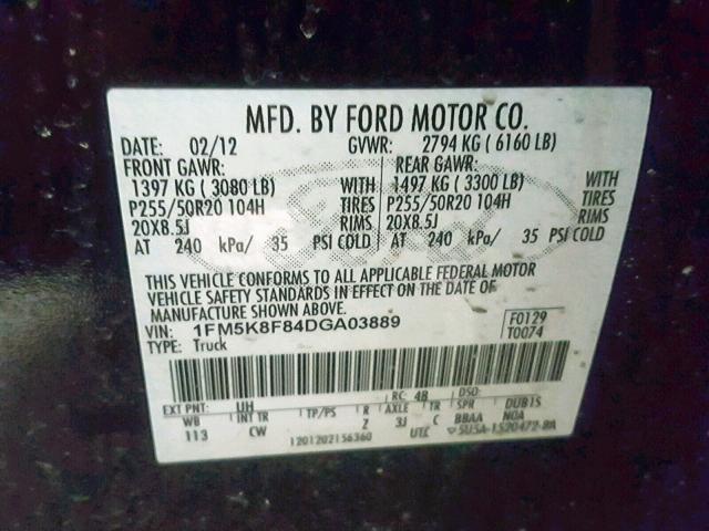 1FM5K8F84DGA03889 - 2013 FORD EXPLORER L BLACK photo 10