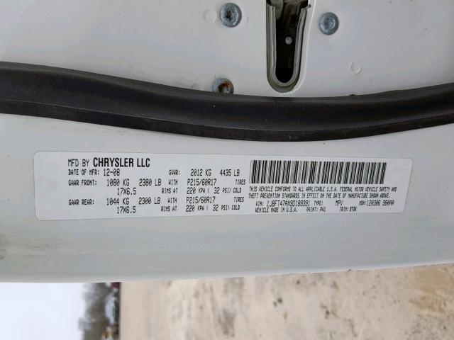 1J8FT47AX9D189391 - 2009 JEEP COMPASS SP თეთრი ფოტო 10