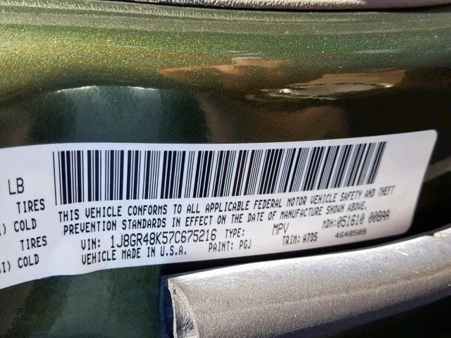 1J8GR48K57C675216 - 2007 JEEP GRAND CHER GREEN photo 10