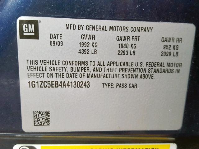 1G1ZC5EB4A4130243 - 2010 CHEVROLET MALIBU 1LT ლურჯი ფოტო 10