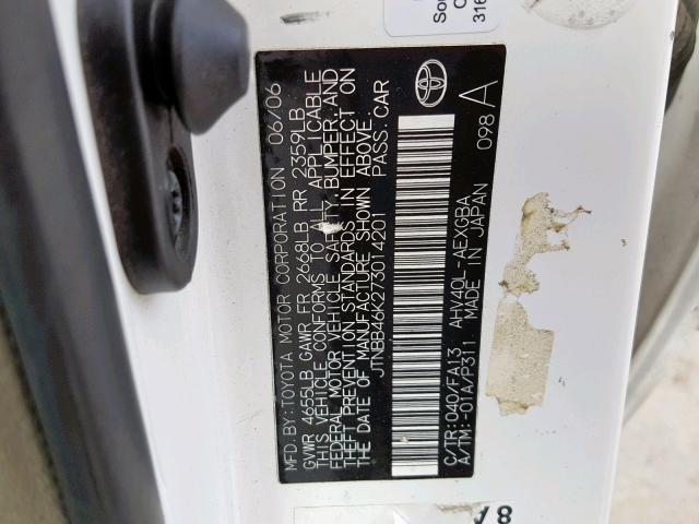 JTNBB46K273014201 - 2007 TOYOTA CAMRY NEW WHITE photo 10