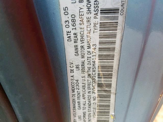 3VWCD31CX5M411743 - 2005 VOLKSWAGEN NEW BEETLE Blau Foto 10