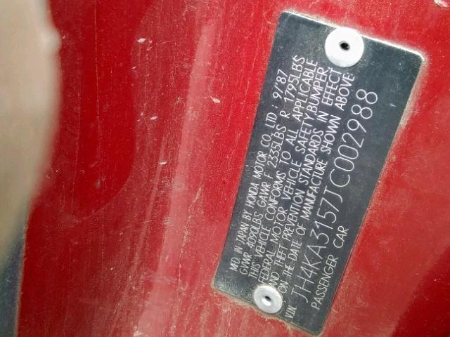 JH4KA3157JC002988 - 1988 ACURA LEGEND L RED photo 10