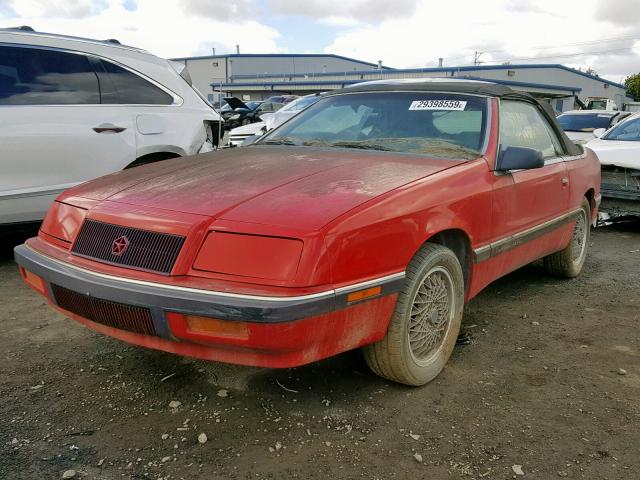 1C3XJ45A4KG251459 - 1989 CHRYSLER LEBARON RED photo 2