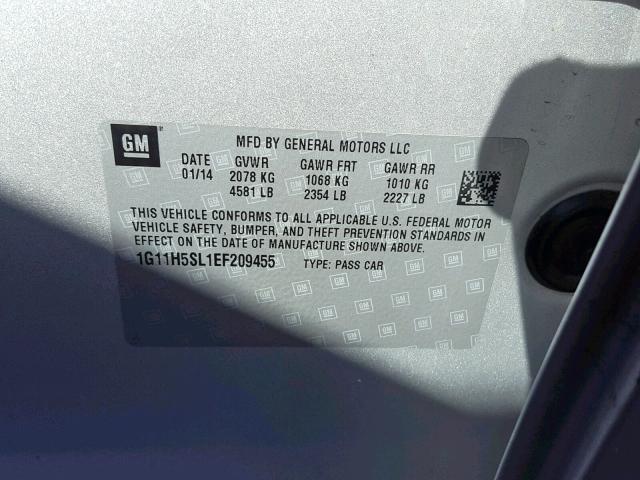 1G11H5SL1EF209455 - 2014 CHEVROLET MALIBU LTZ 银色 照片 10