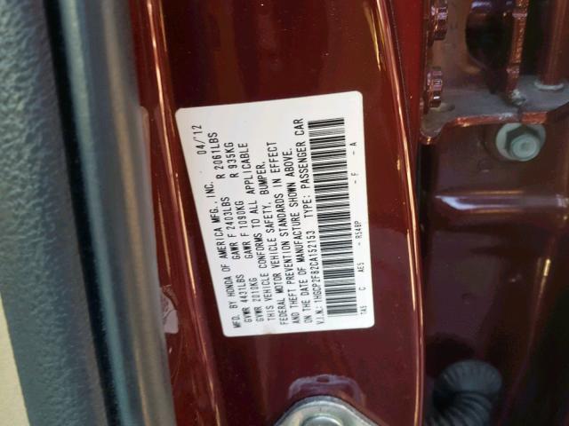 1HGCP2F82CA152153 - 2012 HONDA ACCORD EXL BURGUNDY photo 10