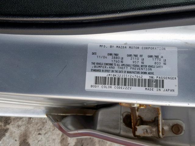 JM1BK323551247642 - 2005 MAZDA 3 S SILVER photo 10