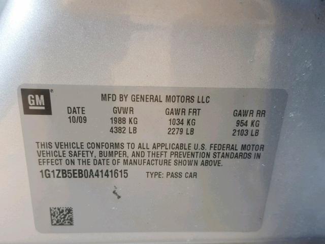 1G1ZB5EB0A4141615 - 2010 CHEVROLET MALIBU LS SILVER photo 10