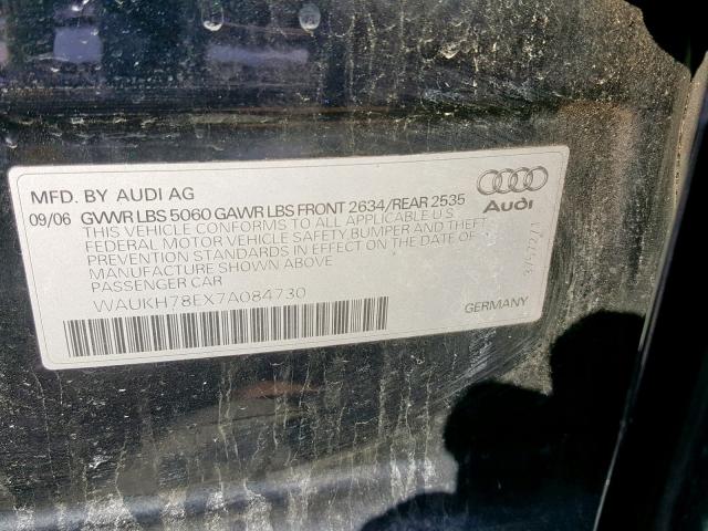 WAUKH78EX7A084730 - 2007 AUDI A4 3.2 AVA BLUE photo 10