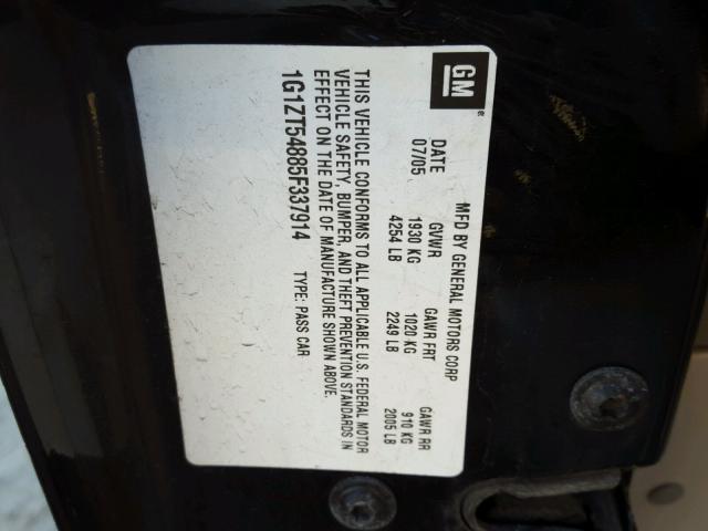 1G1ZT54885F337914 - 2005 CHEVROLET MALIBU LS BLACK photo 10