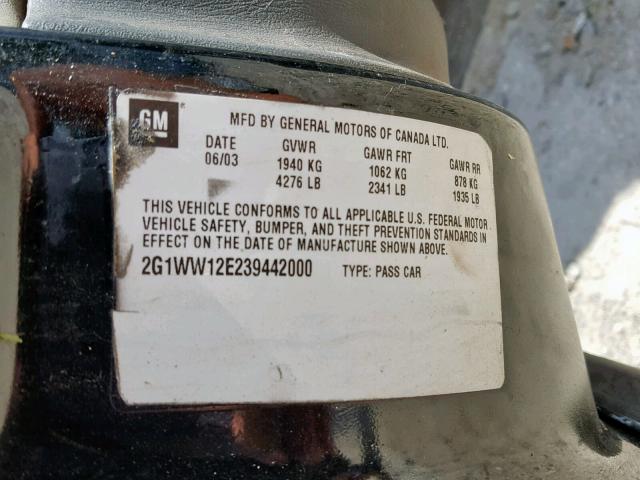 2G1WW12E239442000 - 2003 CHEVROLET MONTE CARL 黑色 照片 10