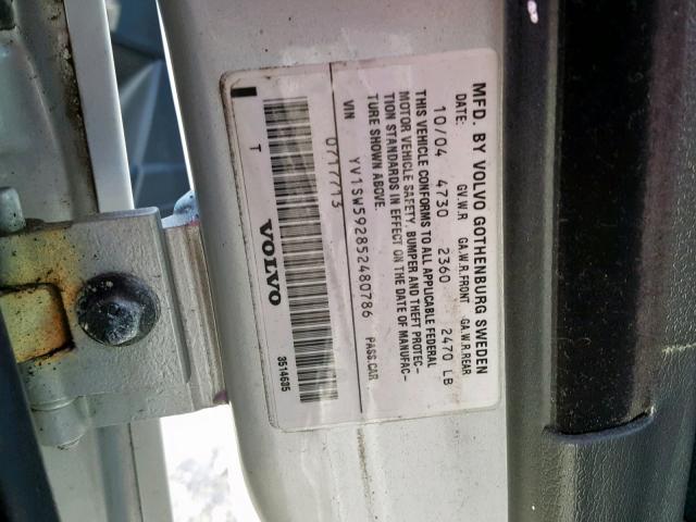 YV1SW592852480786 - 2005 VOLVO V70 FWD SILVER photo 10