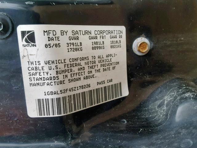 1G8AL52F45Z178226 - 2005 SATURN ION LEVEL GRAY photo 10