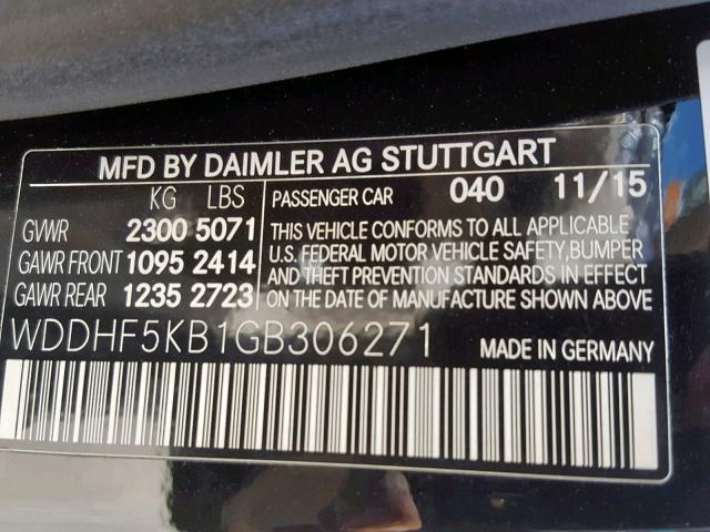 WDDHF5KB1GB306271 - 2016 MERCEDES-BENZ E 350 BLACK photo 10