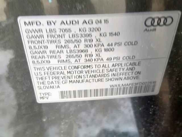 WA1LMAFE3FD022516 - 2015 AUDI Q7 TDI GRAY photo 10