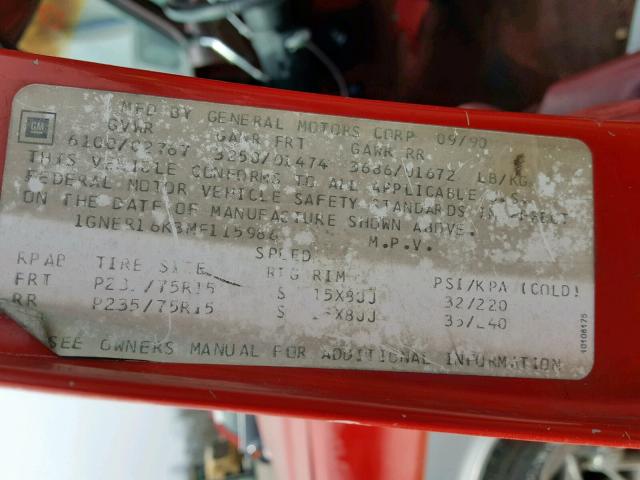 1GNER16K3MF115986 - 1991 CHEVROLET SUBURBAN R RED photo 10