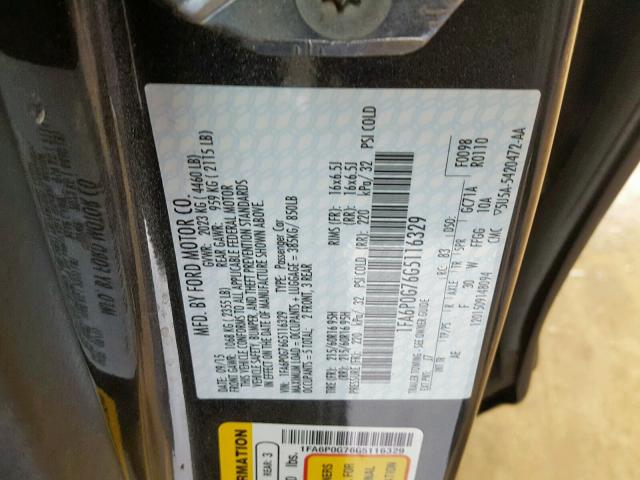 1FA6P0G76G5116329 - 2016 FORD FUSION S GRAY photo 10