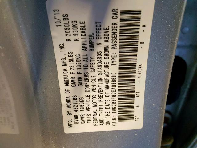 1HGCR2F87EA066690 - 2014 HONDA ACCORD EXL SILVER photo 10