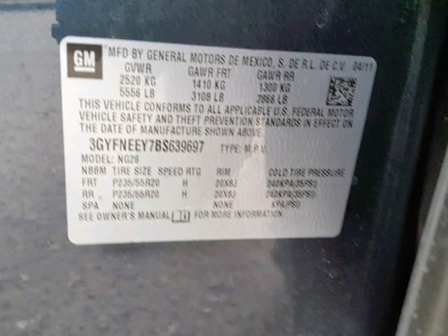 3GYFNEEY7BS639697 - 2011 CADILLAC SRX PERFOR 灰色 照片 10