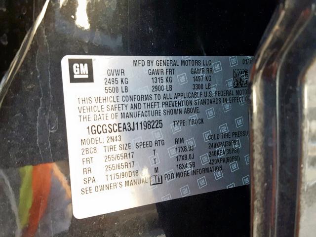 1GCGSCEA3J1198225 - 2018 CHEVROLET COLORADO L BLACK photo 10