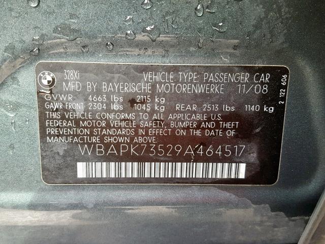 WBAPK73529A464517 - 2009 BMW 328 XI GRAY photo 10