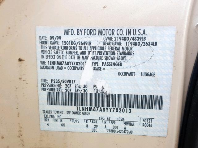 1LNHM87A8YY782013 - 2000 LINCOLN LS TAN photo 10