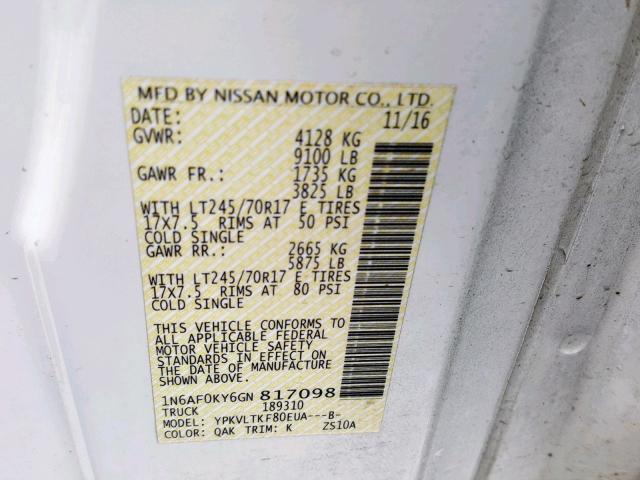 1N6AF0KY6GN817098 - 2016 NISSAN NV 2500 S WHITE photo 10